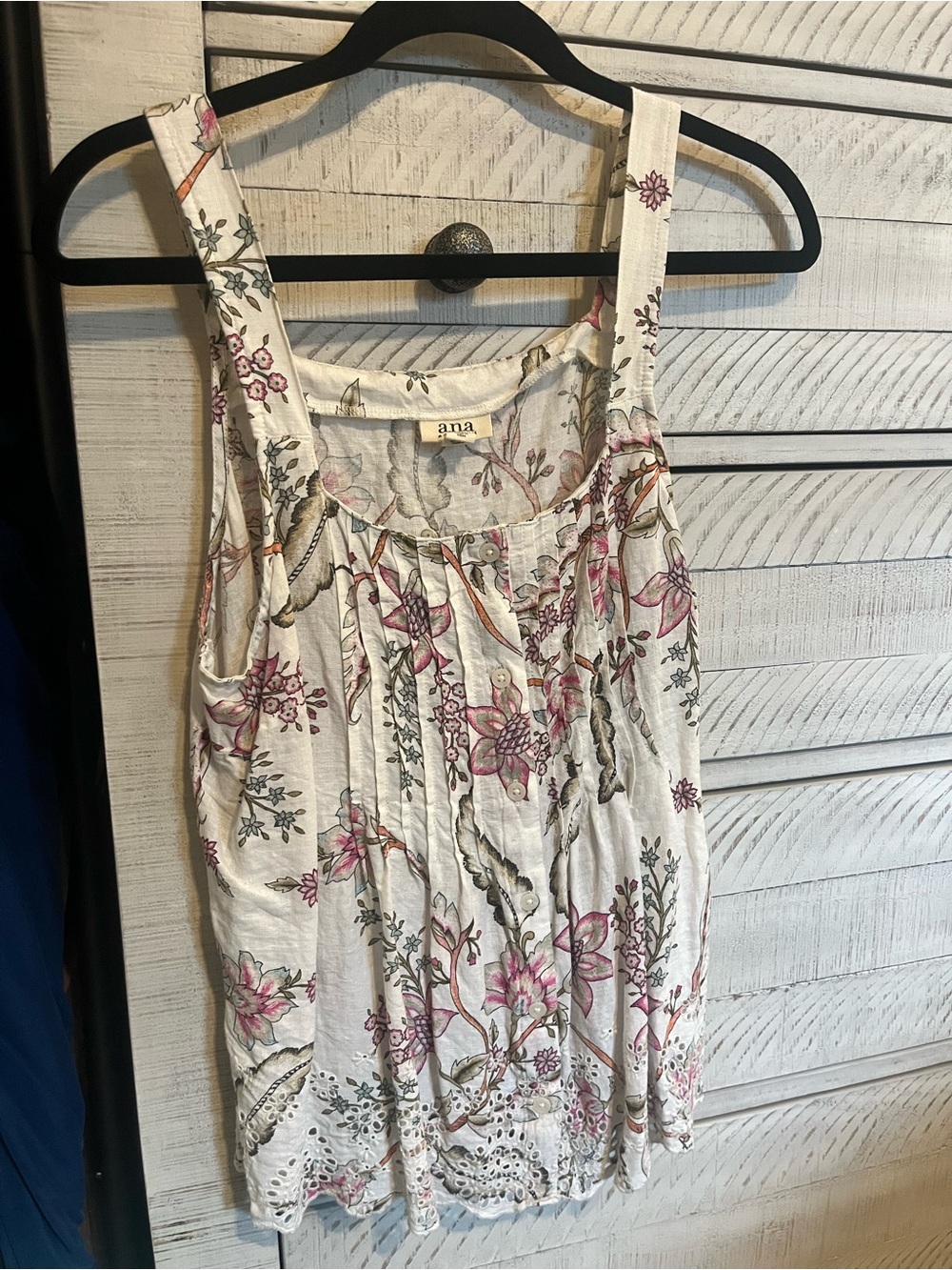 ana Floral Sleeveless Tank Top in White with Pink & light green Flowers